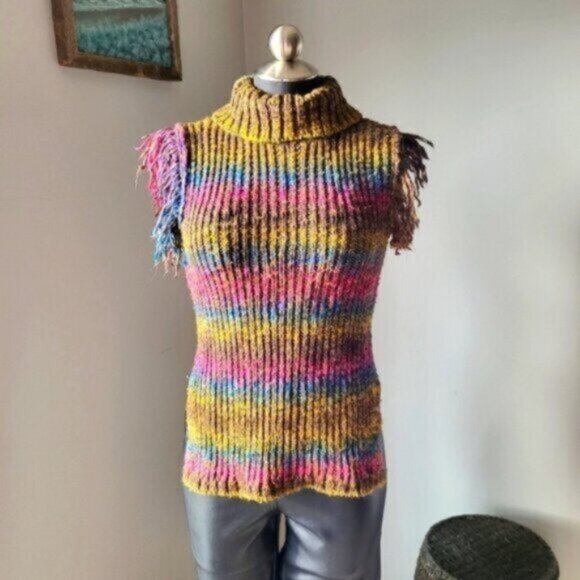 DEX - Knit Fringe  Sweater Vest  Small - Picture 1 of 11